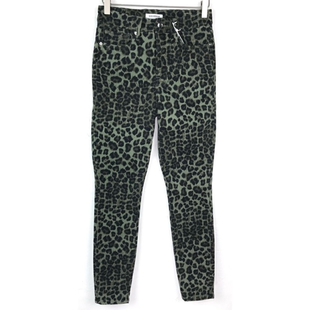 Good American Green Sage Leopard Good Waist Crop skinny Jeans 4 27